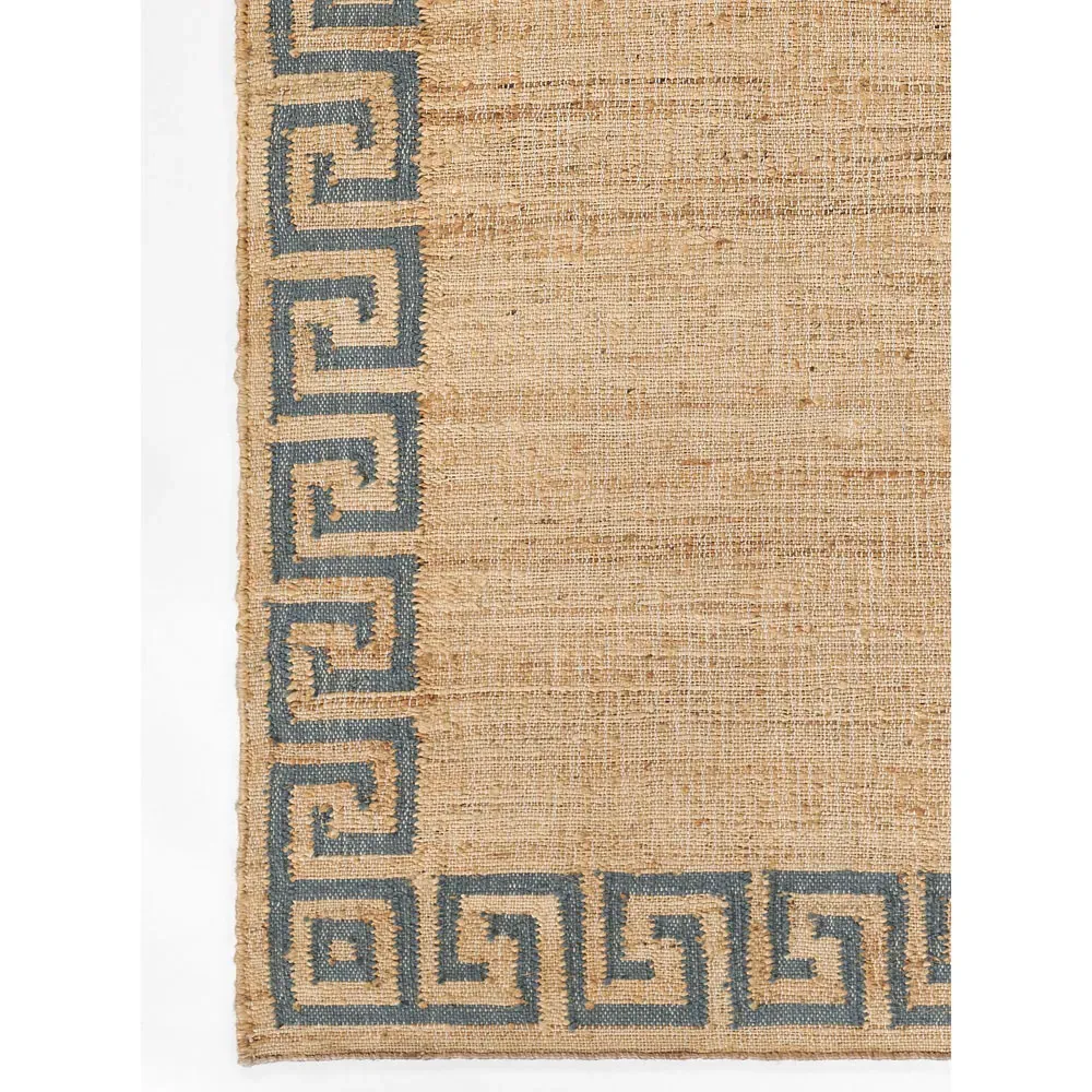 Maisha Border Patterned Rug - Blue, Blended Yarn