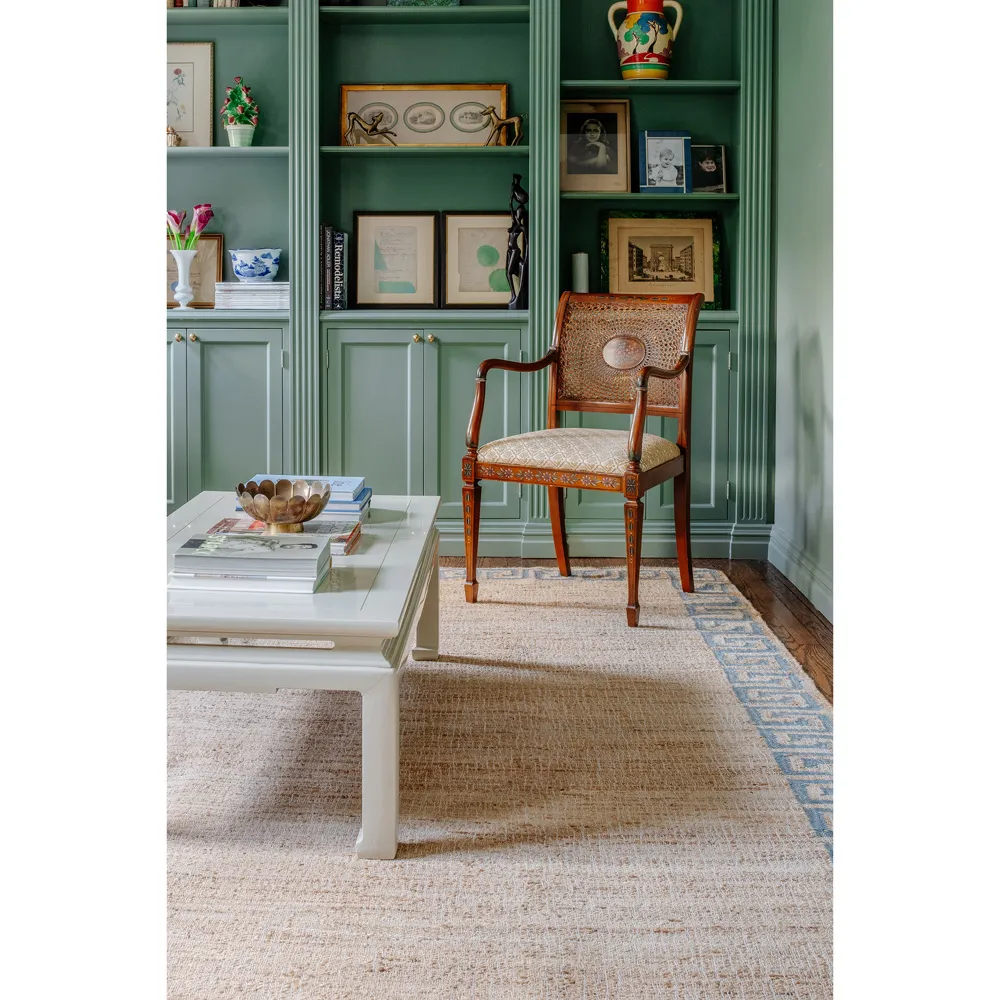 Maisha Border Patterned Rug - Blue, Blended Yarn