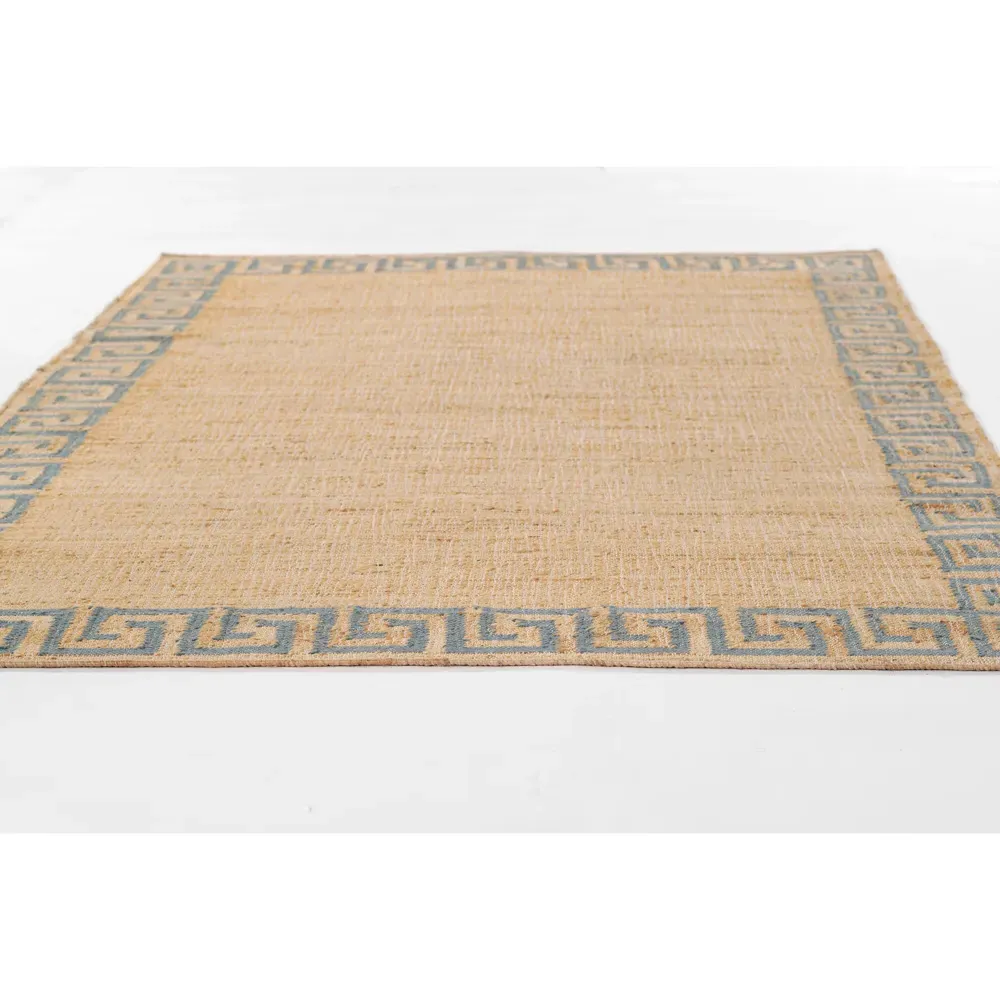 Maisha Border Patterned Rug - Blue, Blended Yarn