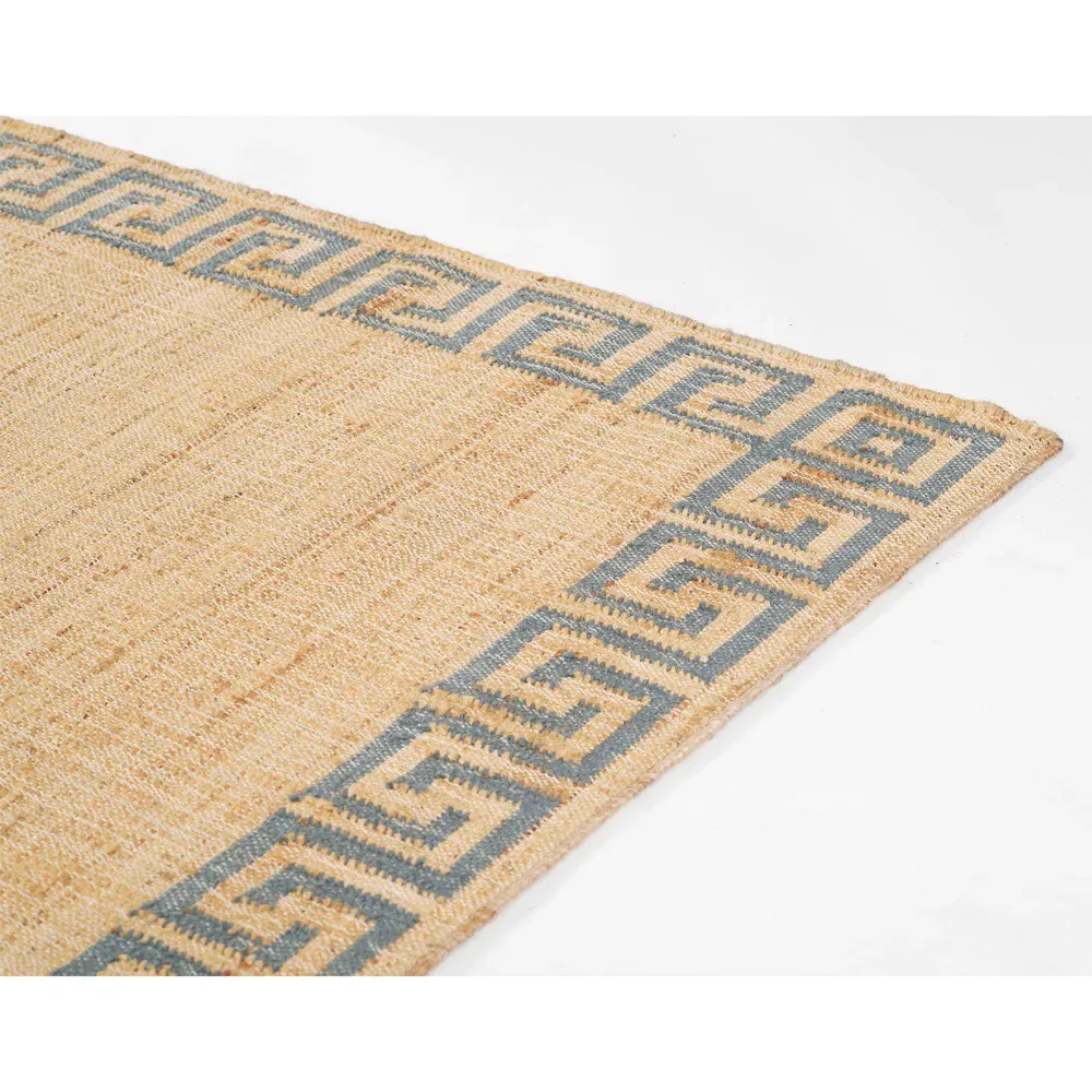 Maisha Border Patterned Rug - Blue, Blended Yarn