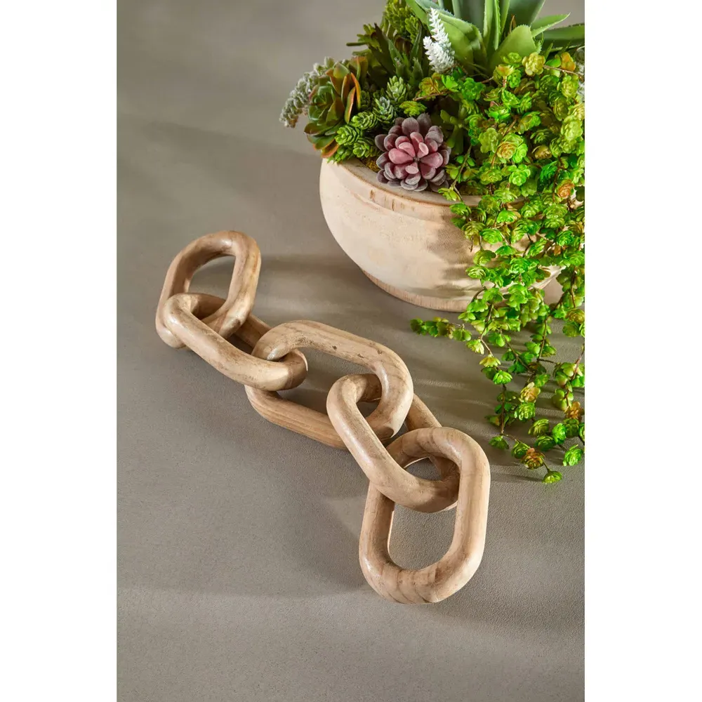 Maisha Chain Link Sculpture - Smoke Grey, Reclaimed Pine