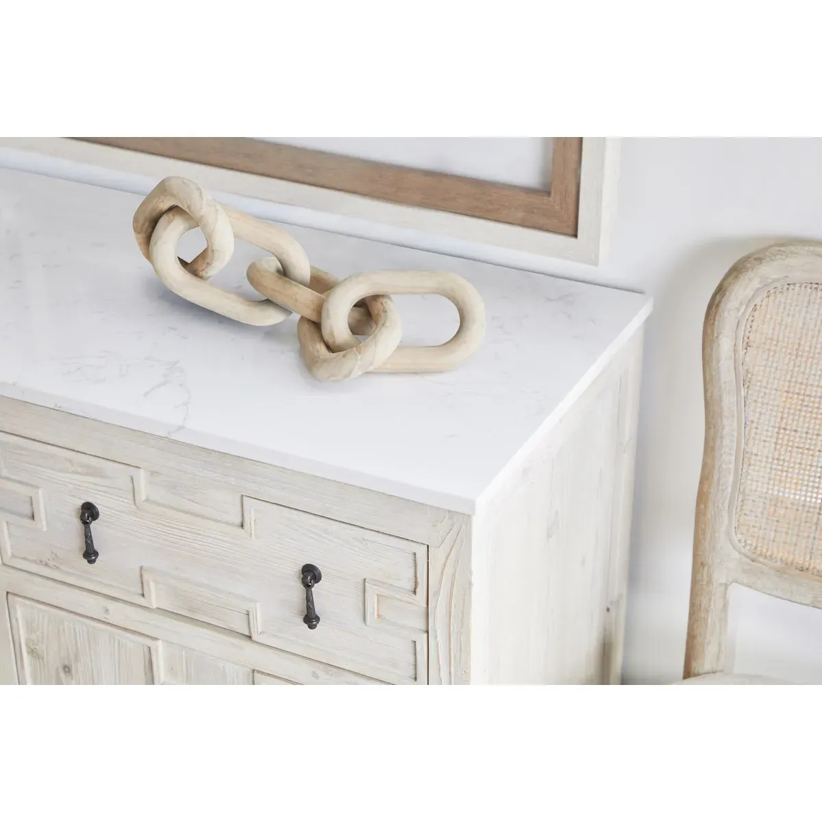 Maisha Chain Link Sculpture - White Wash, Reclaimed Pine