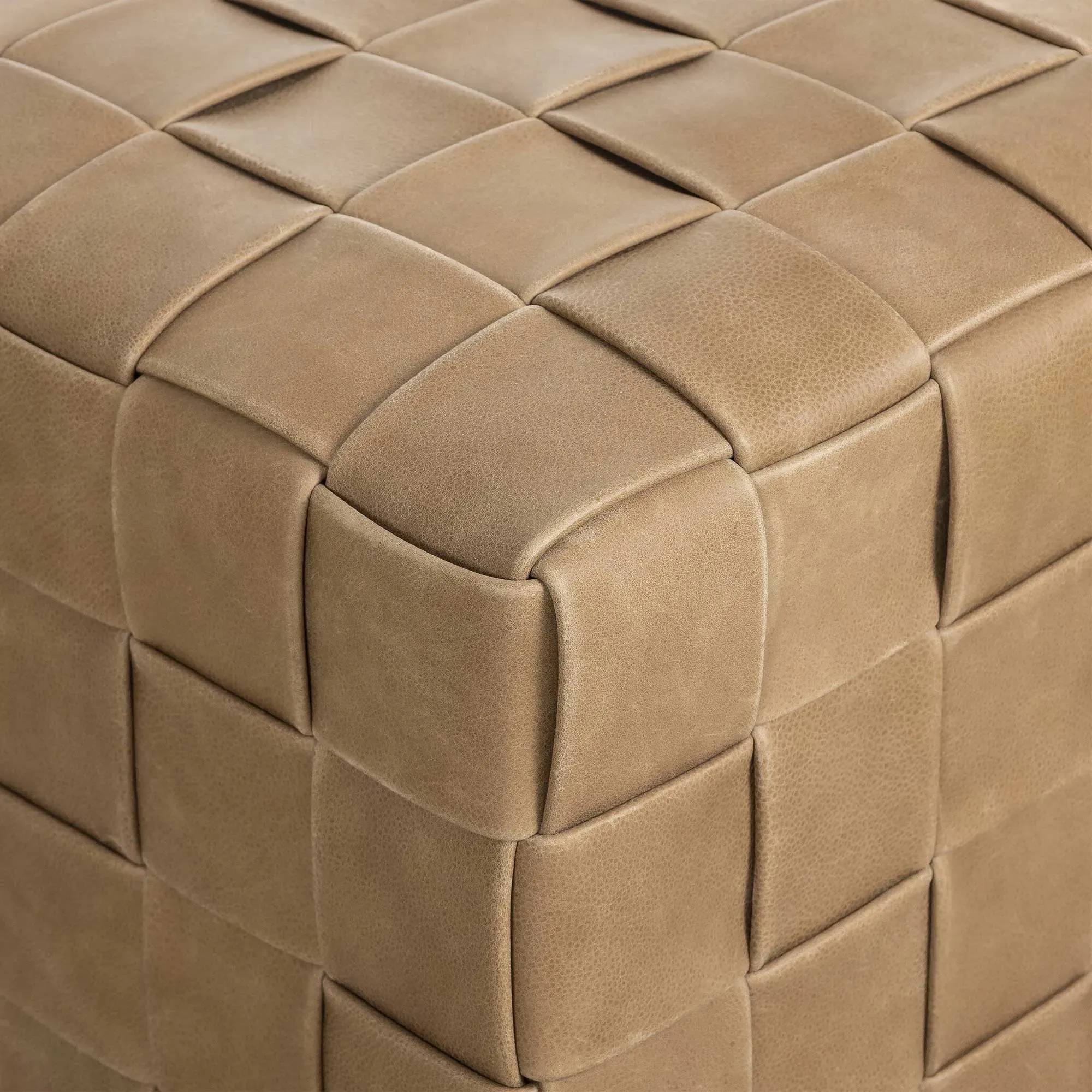 Maisie Ottoman - Tan, Leather