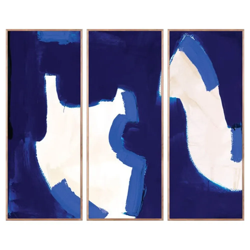 Majorca Triptych Painting - Blue, Walnut Wood