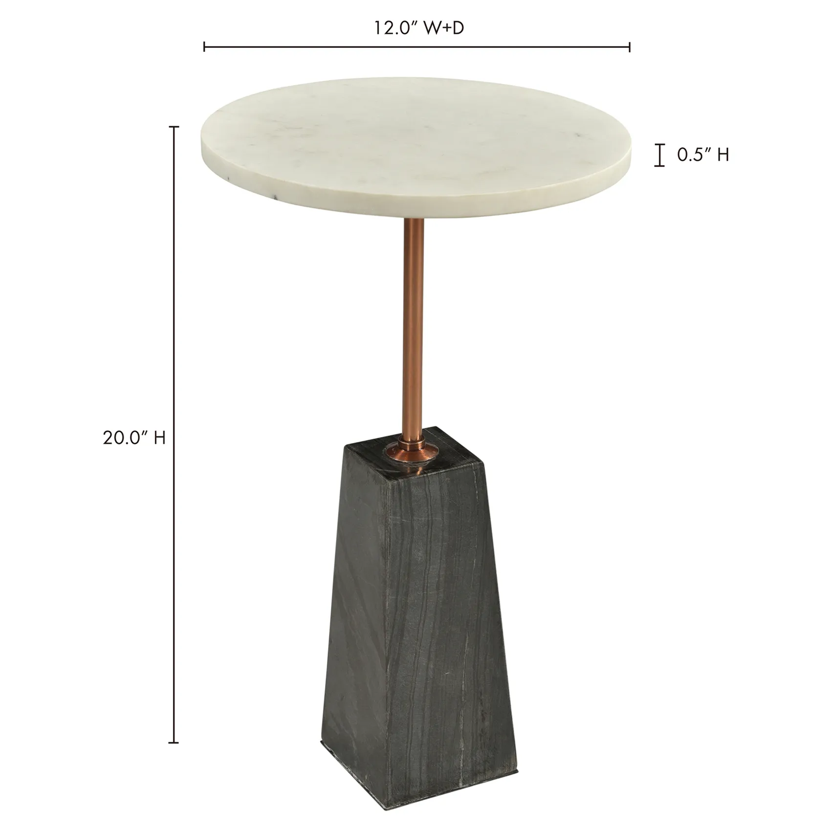 Makenna Round Side Table - White, Marble