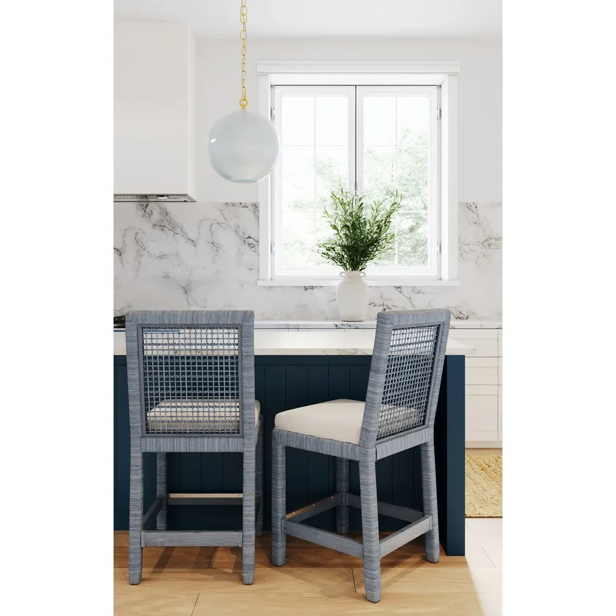 Mako Counter Stool - Blue, Rattan