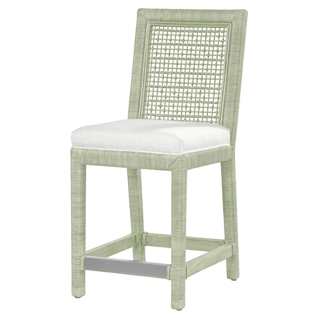 Mako Rattan Counter Stool - Green, White Performance Fabric