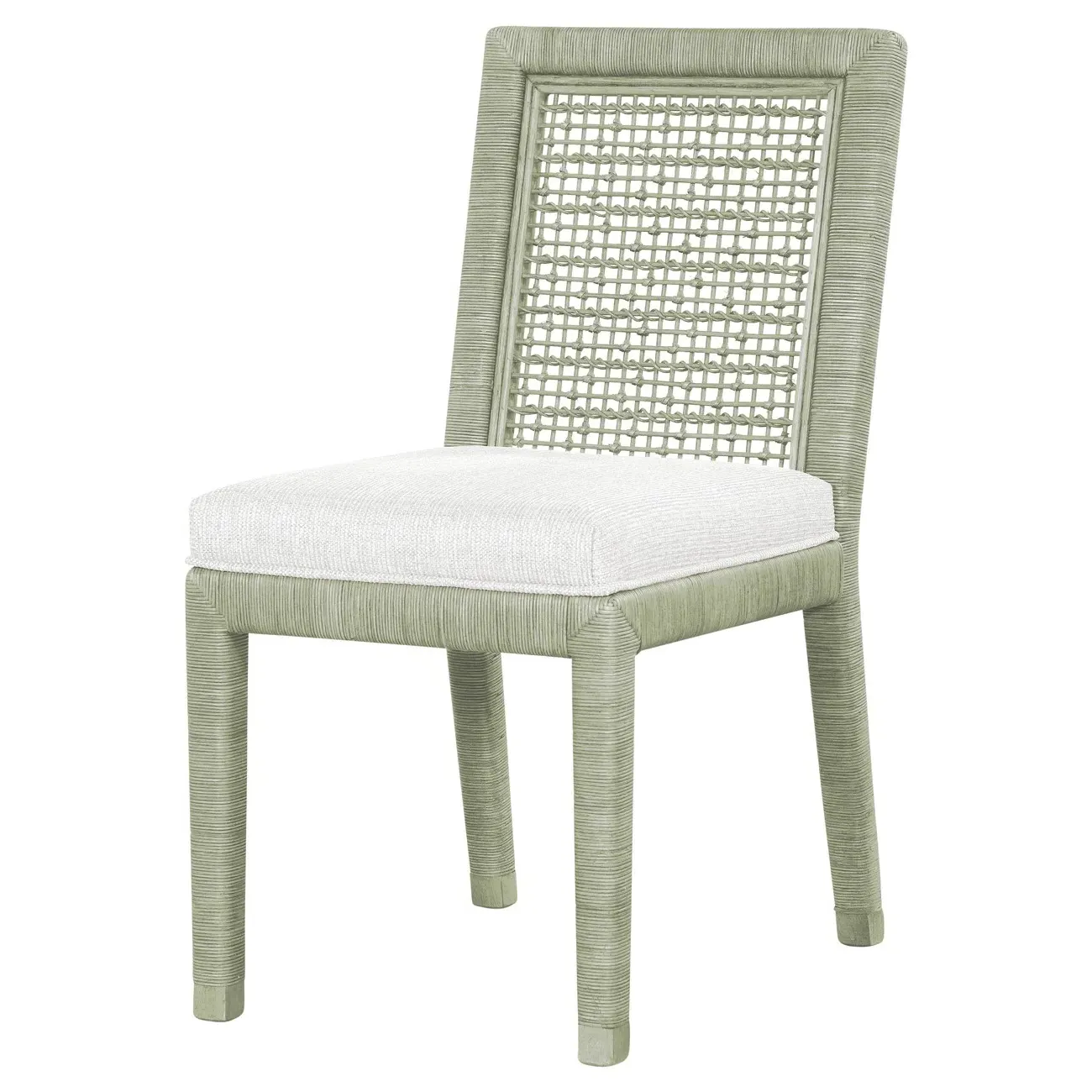 Mako Rattan Dining Chair - Green, White Performance Fabric image