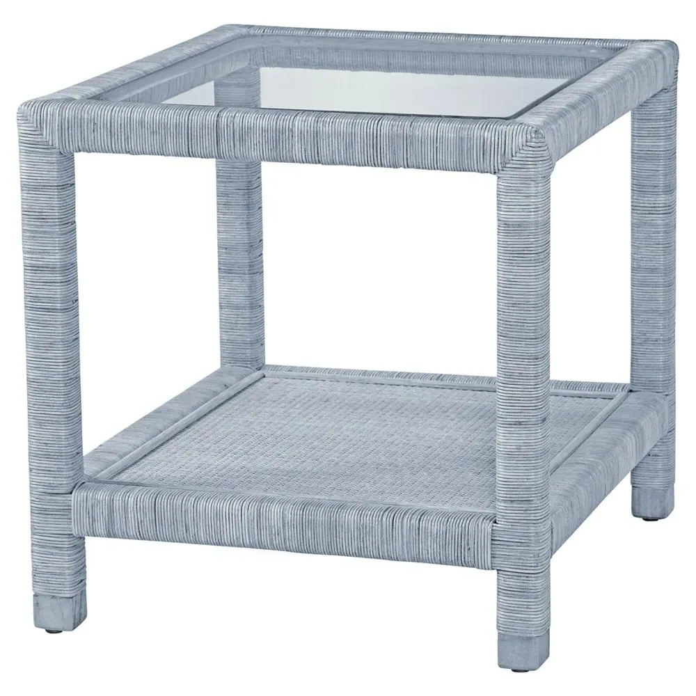 Mako Square End Table - Blue, Rattan image