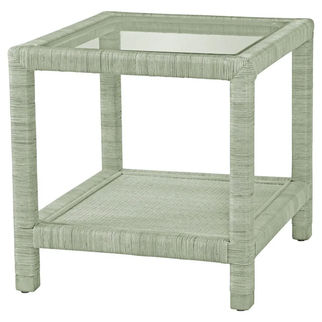 Mako Square End Table - Green, Rattan