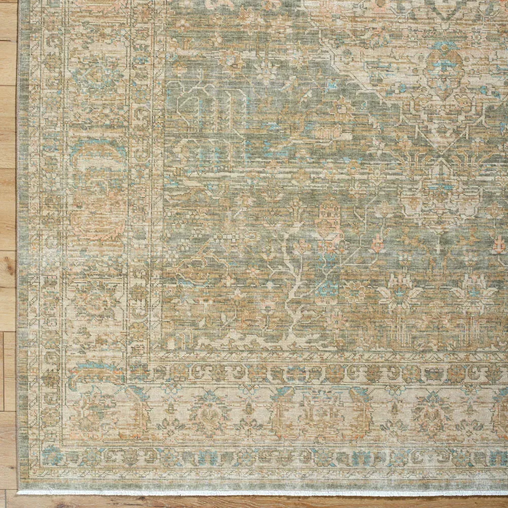 Malia Floral Patterned Rug Sample - Green, Wool