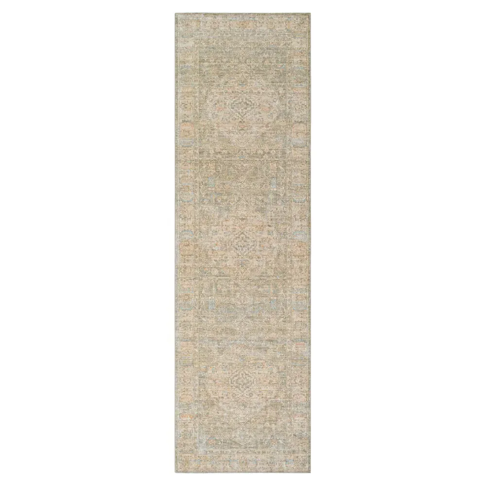 Malia Floral Patterned Runner Rug - Green, Wool
