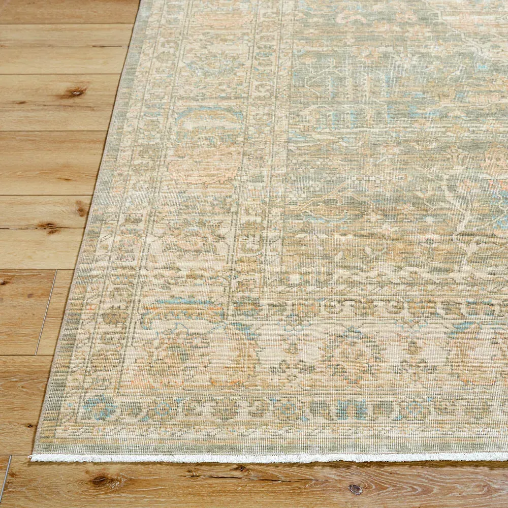 Malia Large Floral Patterned Rug - Green, Wool