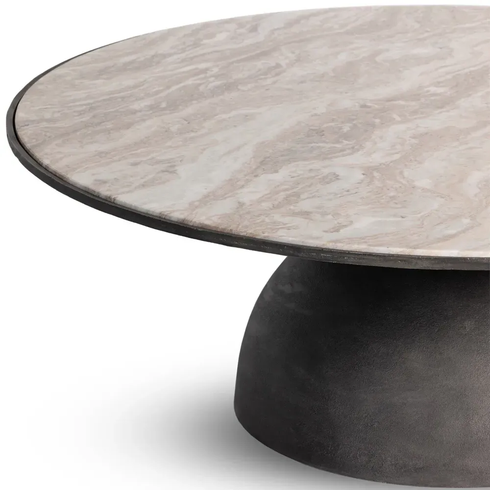 Malia Large Round Coffee Table - Beige, Marble