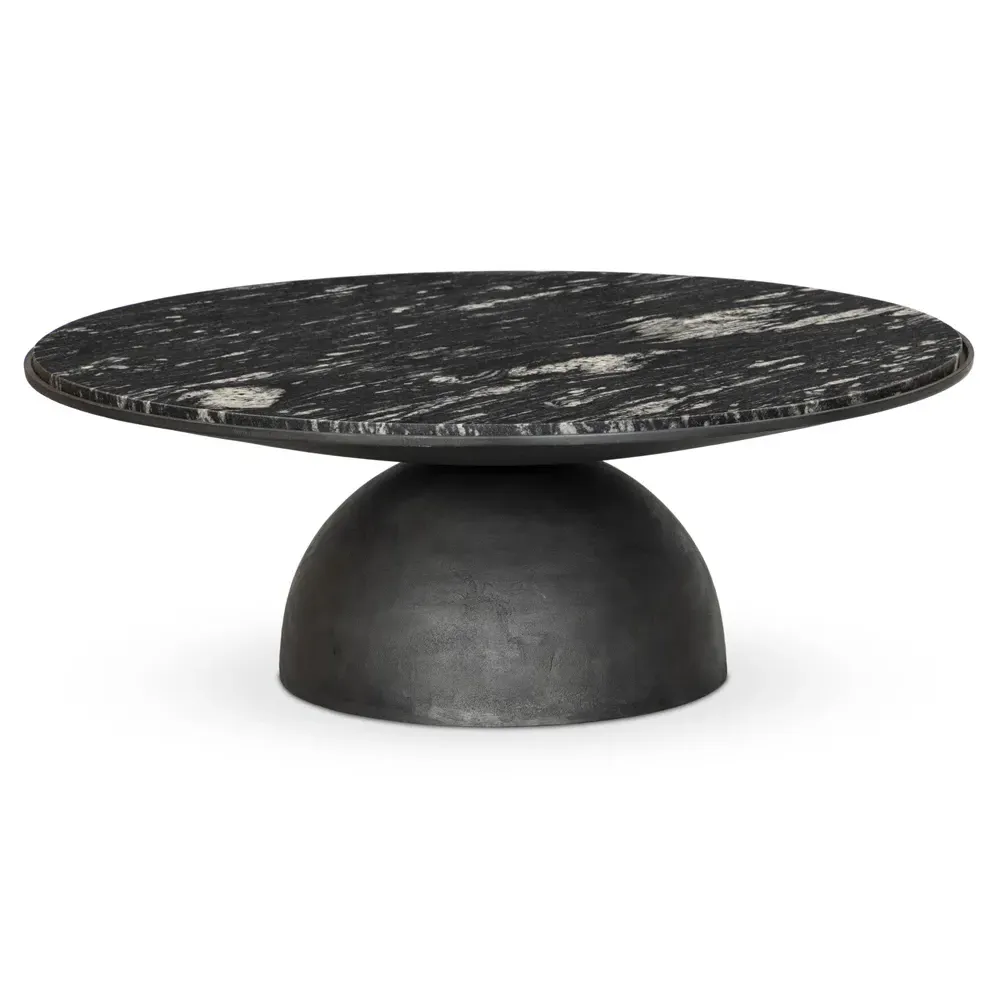 Malia Round Coffee Table - Black, Marble