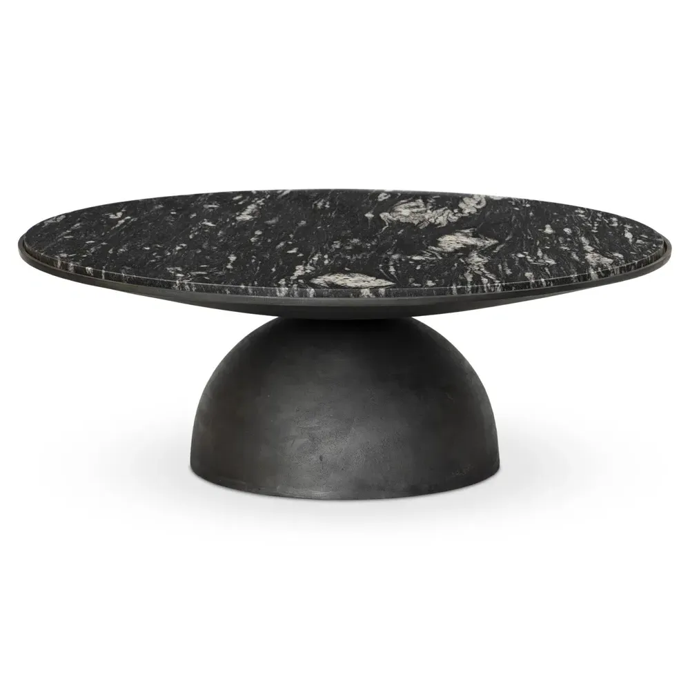 Malia Round Coffee Table - Black, Marble