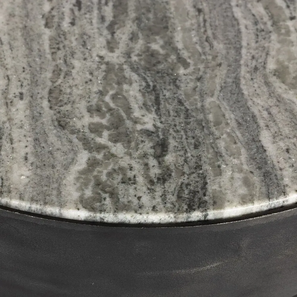 Malia Round End Table - River Grey, Marble