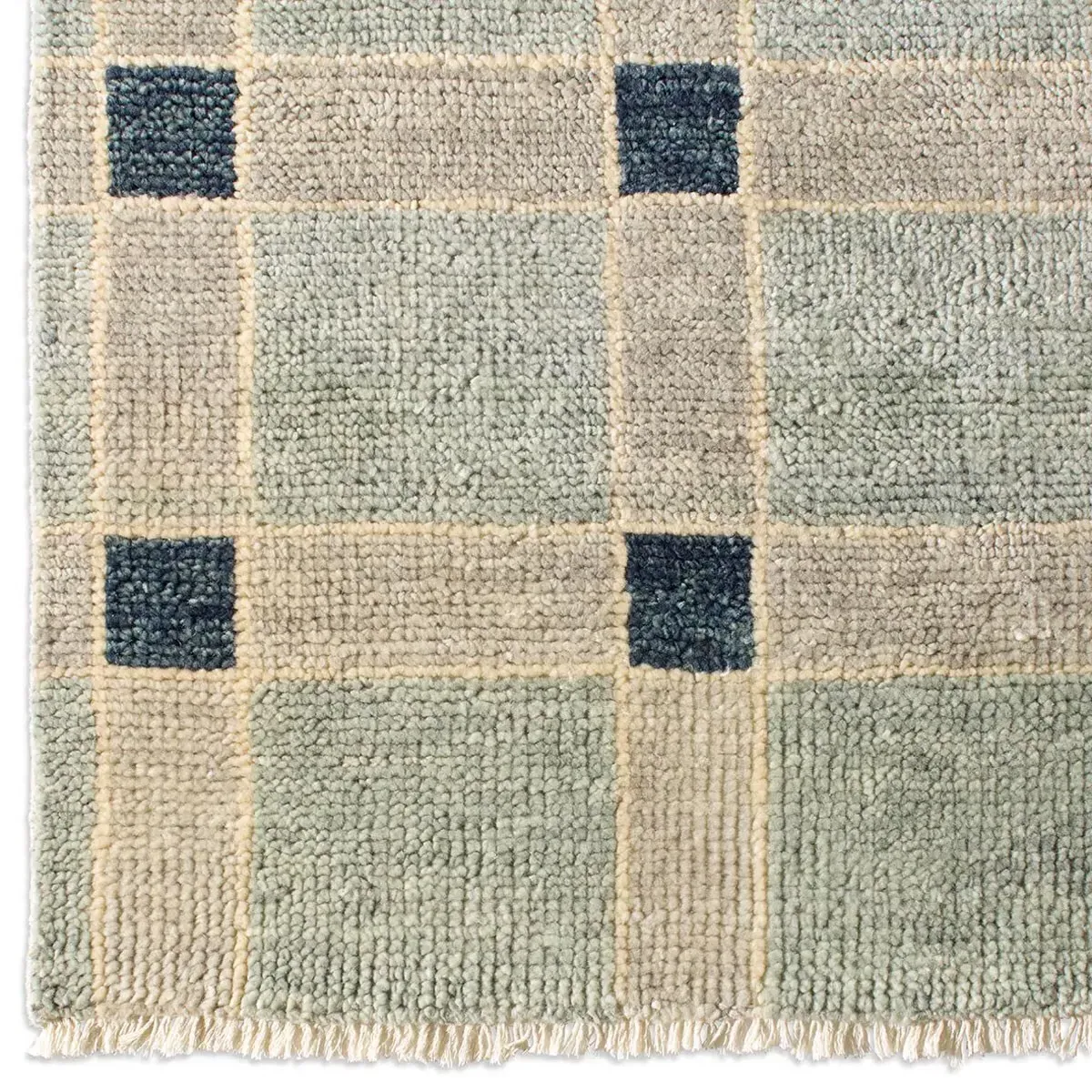 Malien Grid Patterned Hand Knotted Area Rug - Blue, Wool