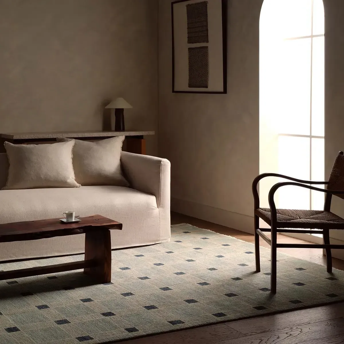 Malien Grid Patterned Hand Knotted Rug - Blue, Wool