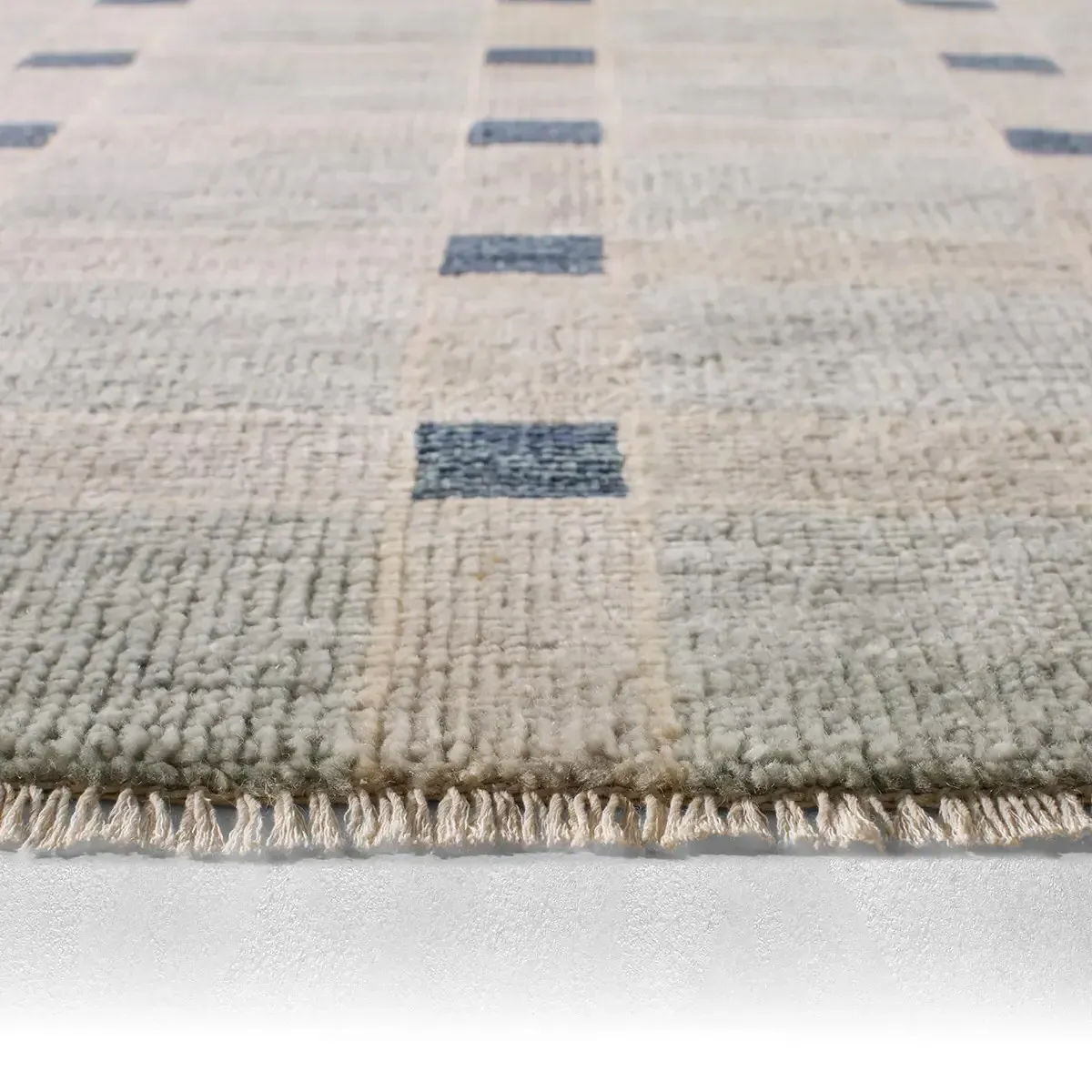 Malien Grid Patterned Hand Knotted Rug Sample - Blue, Wool