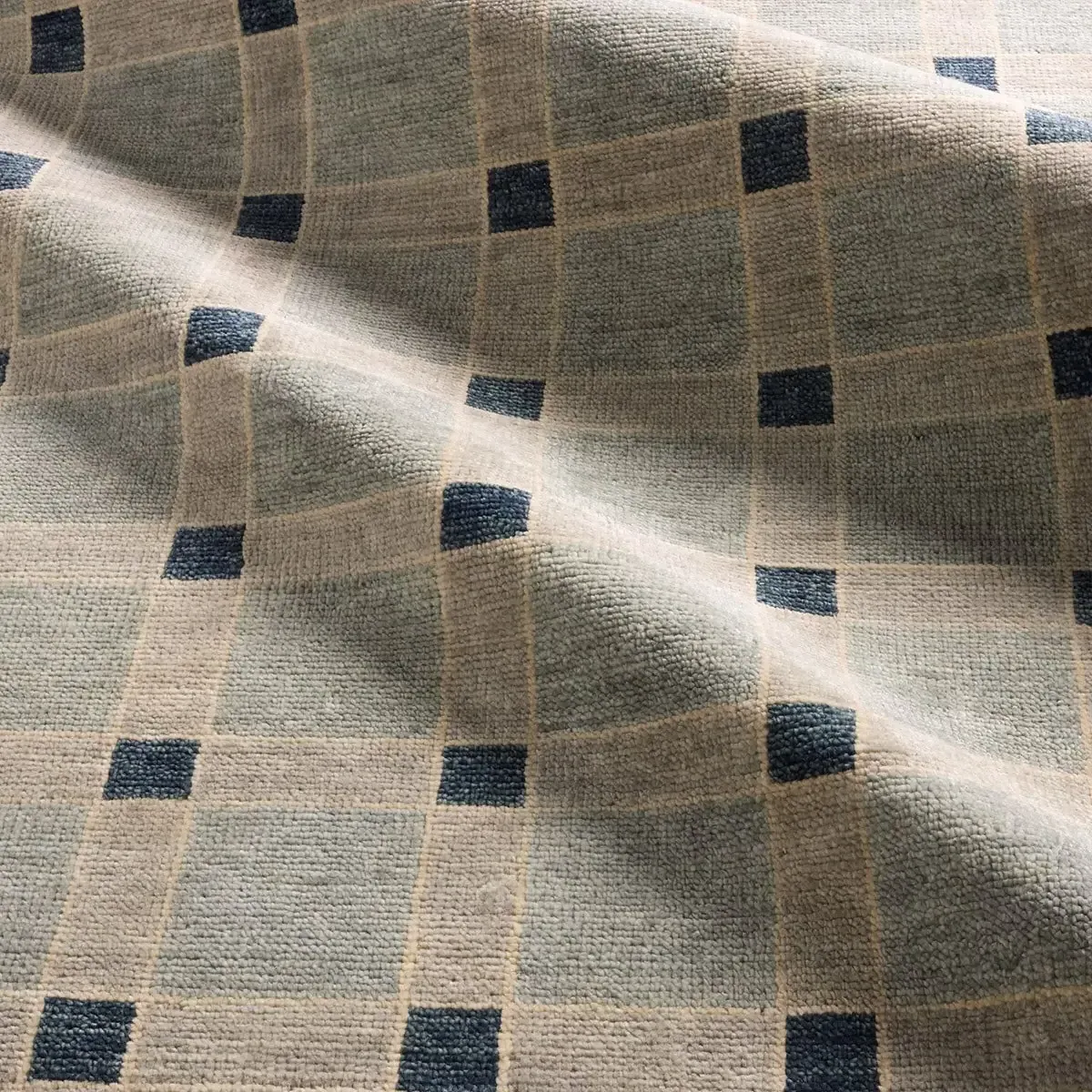 Malien Grid Patterned Hand Knotted Rug Sample - Blue, Wool