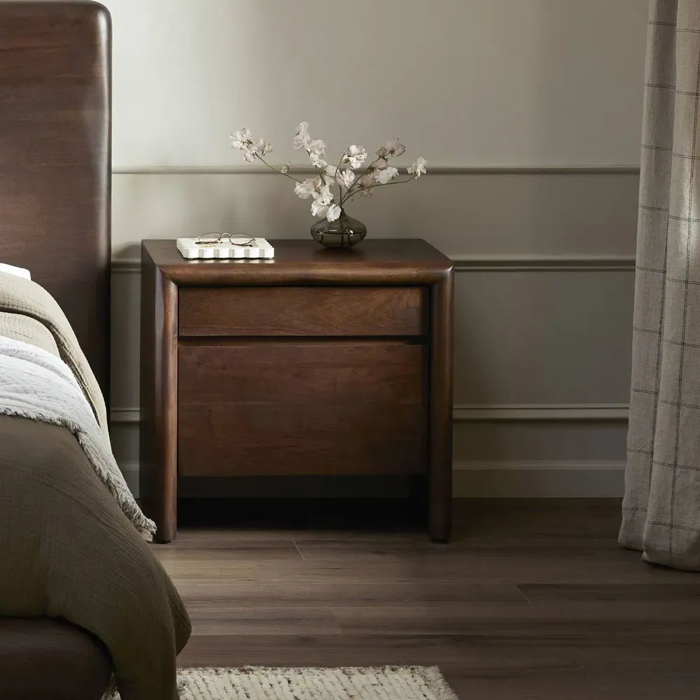 Malik Nightstand - Brown, Acacia Wood