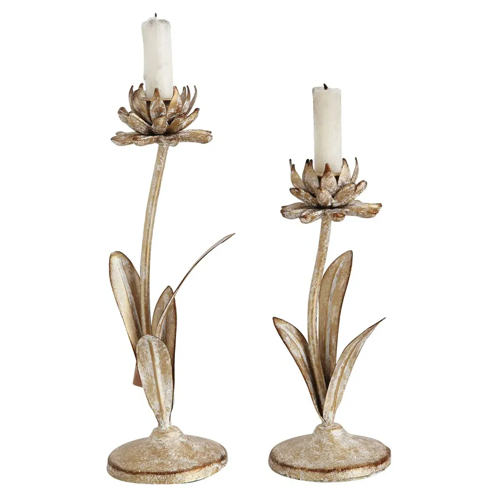 Malone Iron Floral Candleholder Set - Gold