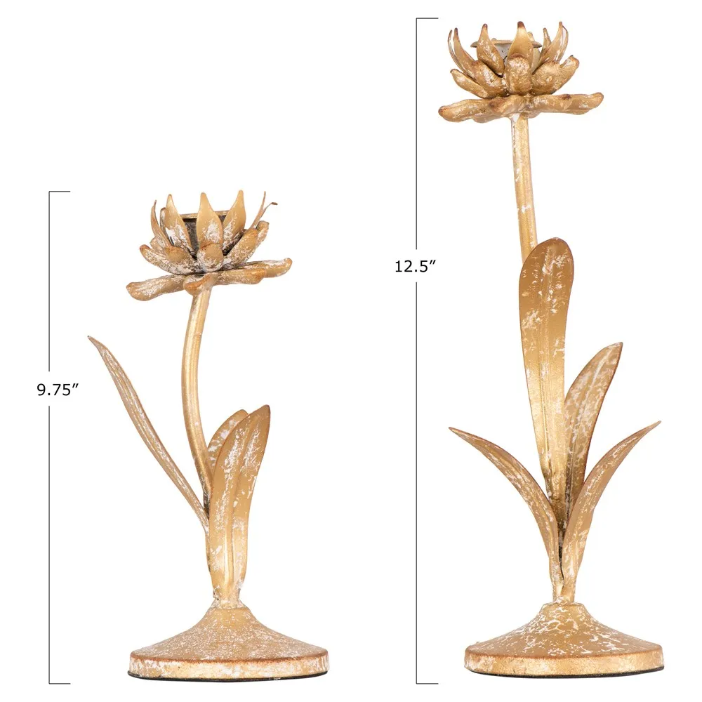 Malone Iron Floral Candleholder Set - Gold