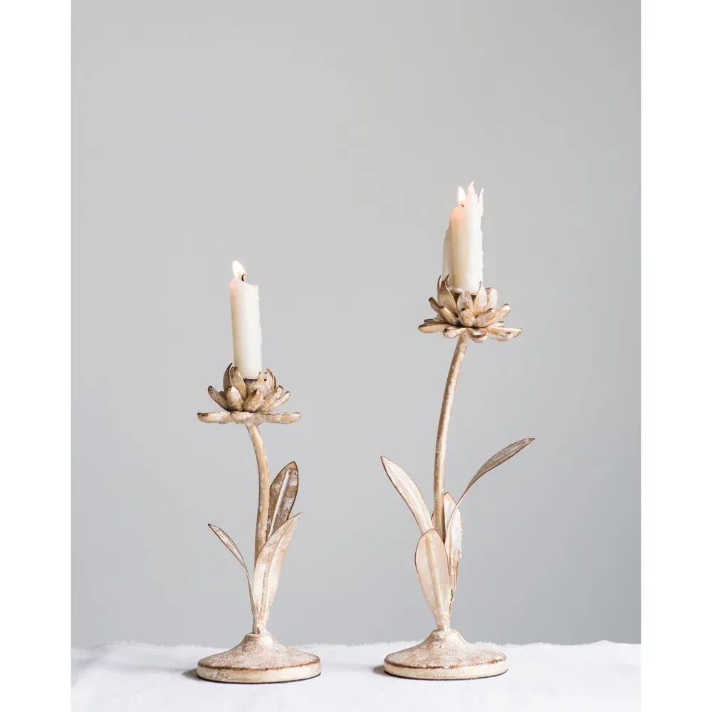 Malone Iron Floral Candleholder Set - Gold