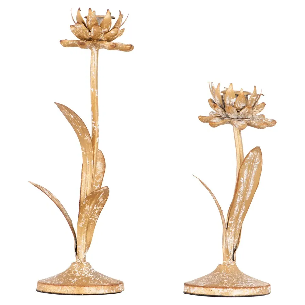Malone Iron Floral Candleholder Set - Gold image