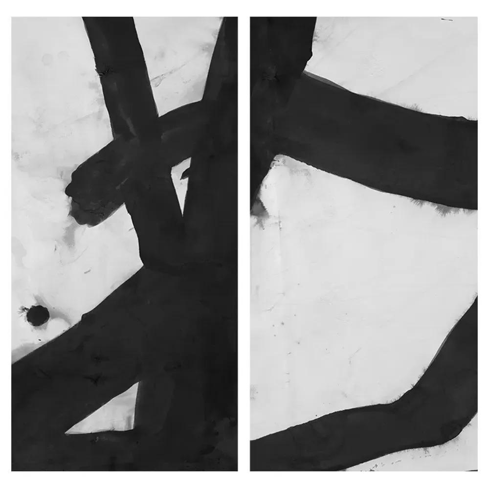 Malta BW Diptych Painting - Black, Walnut Wood