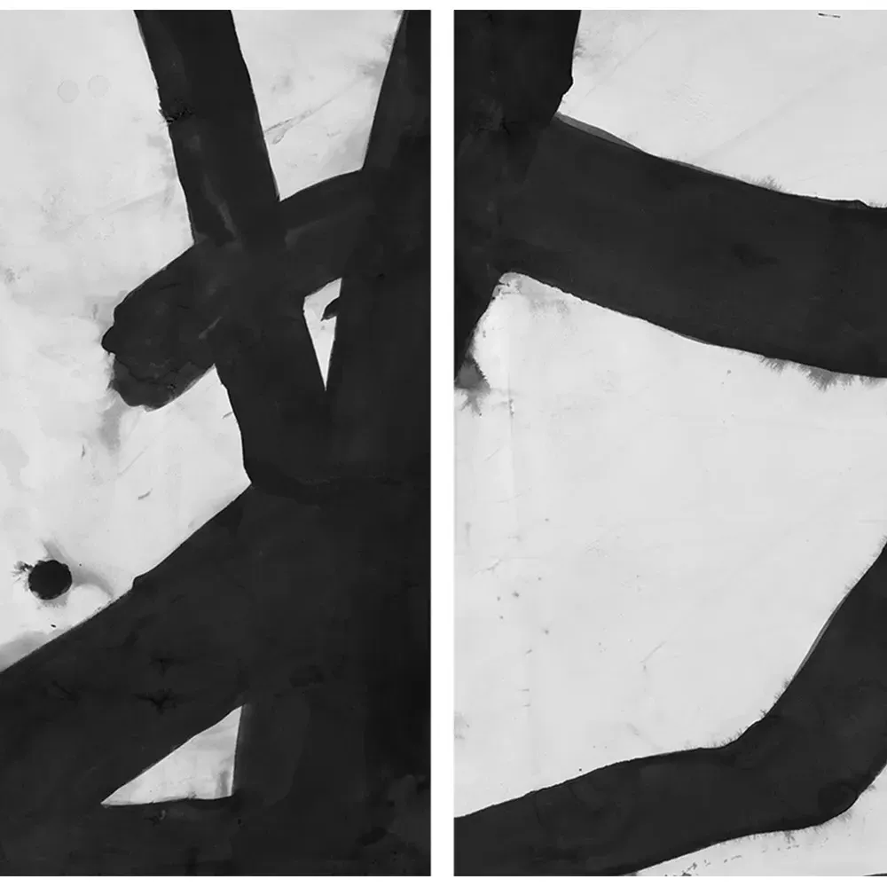 Malta BW Diptych Painting - Black, Walnut Wood