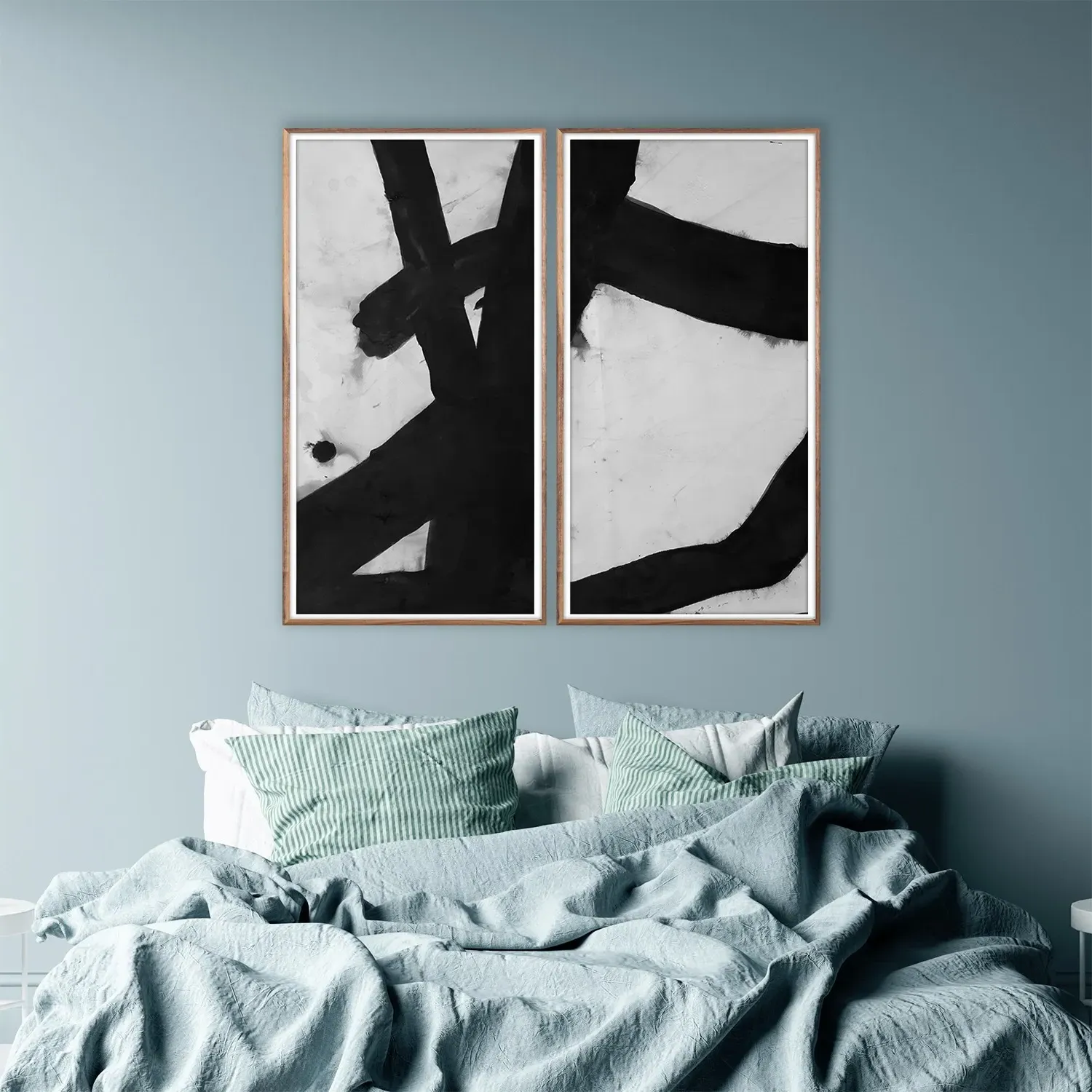 Malta BW Diptych Painting - Black, Walnut Wood