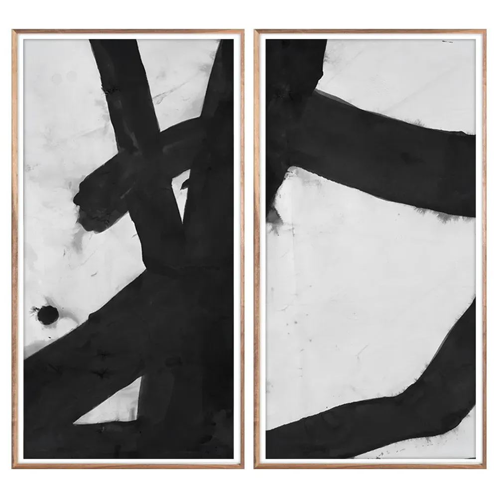 Malta BW Diptych Painting - Black, Walnut Wood
