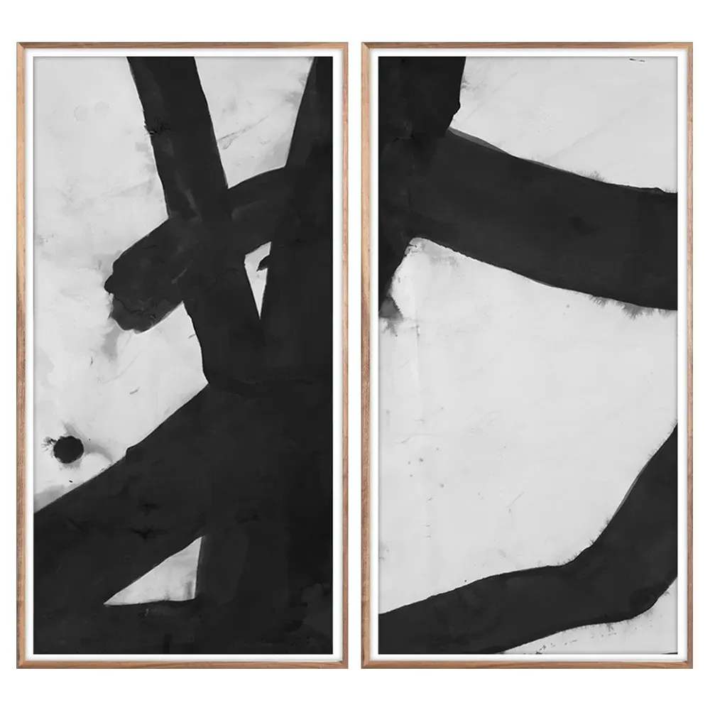 Malta BW Diptych Painting - Black, Walnut Wood image