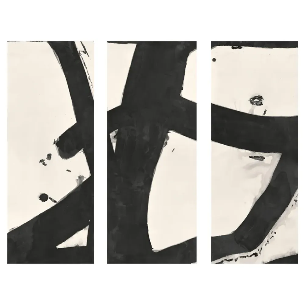 Malta Triptych Charcoal Painting - Black
