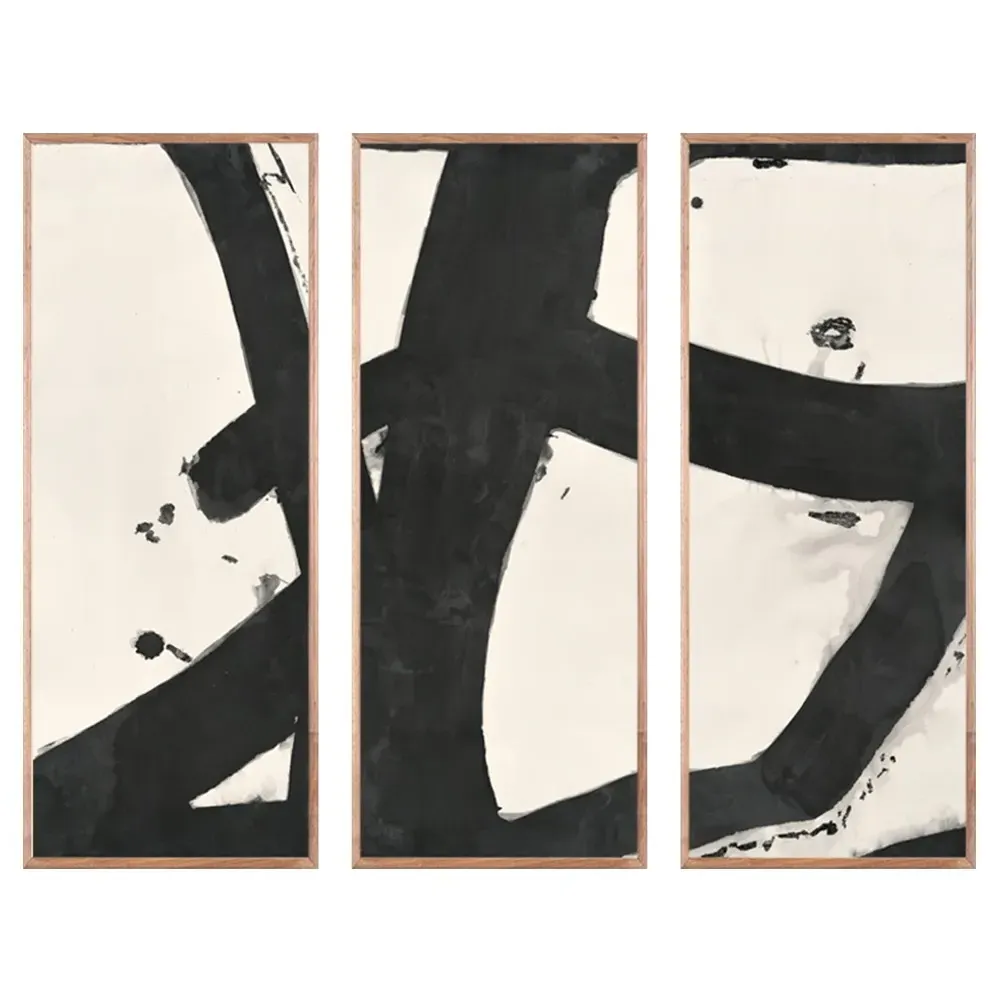 Malta Triptych Charcoal Painting - Black