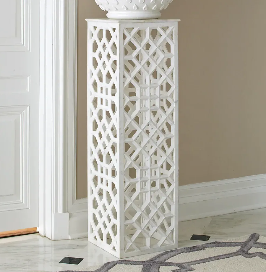Mamounia Marble Fretwork Pedestal - White