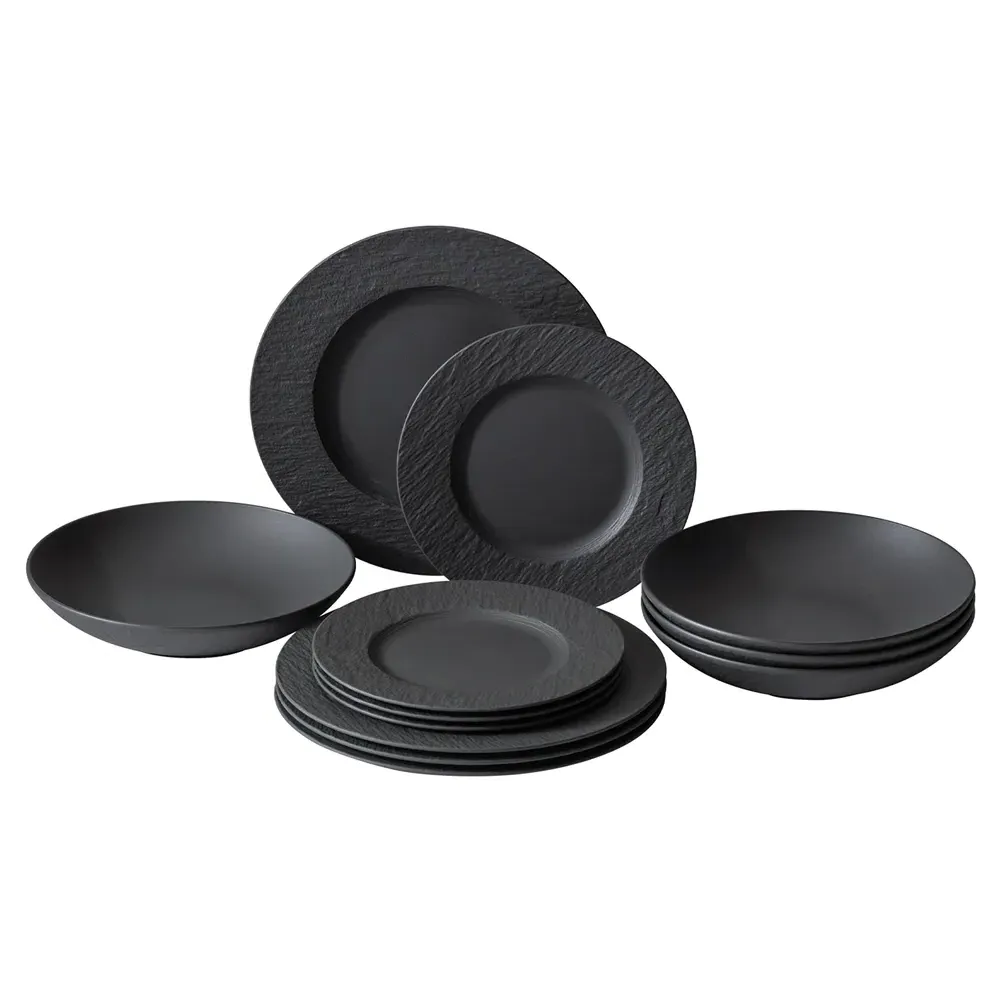 Manufacture Rock 12 Piece Dinnerware Set - Black, Porcelain