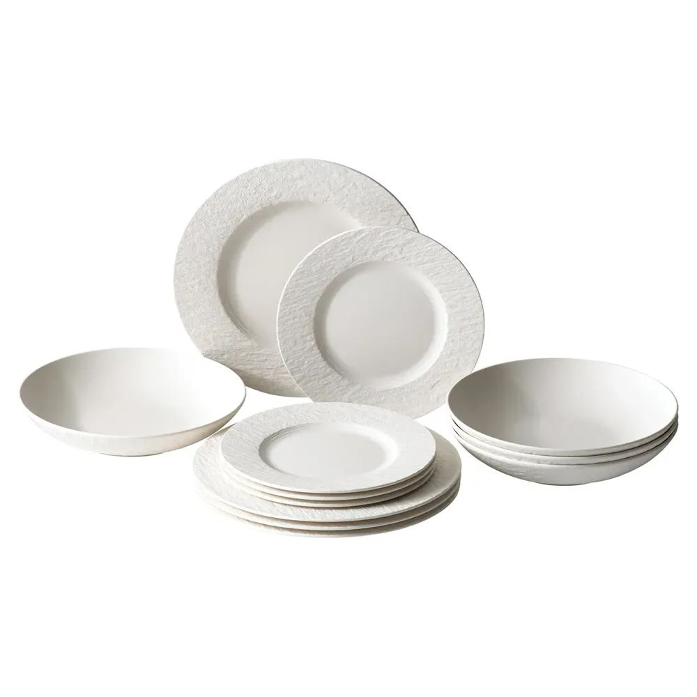 Manufacture Rock Blanc 12 Piece Dinnerware Set - White, Porcelain
