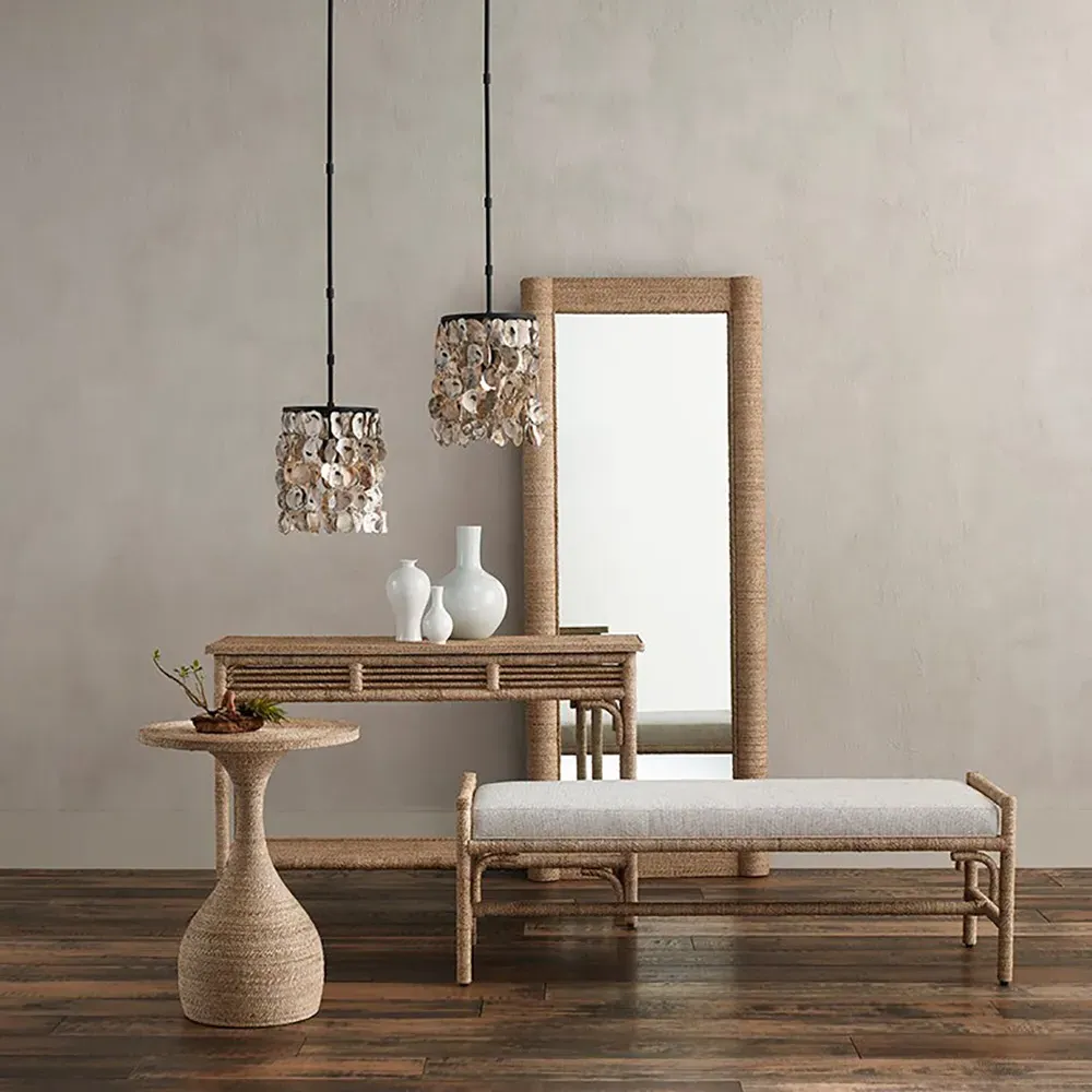 Mara Floor Mirror - Brown, Abaca Rope