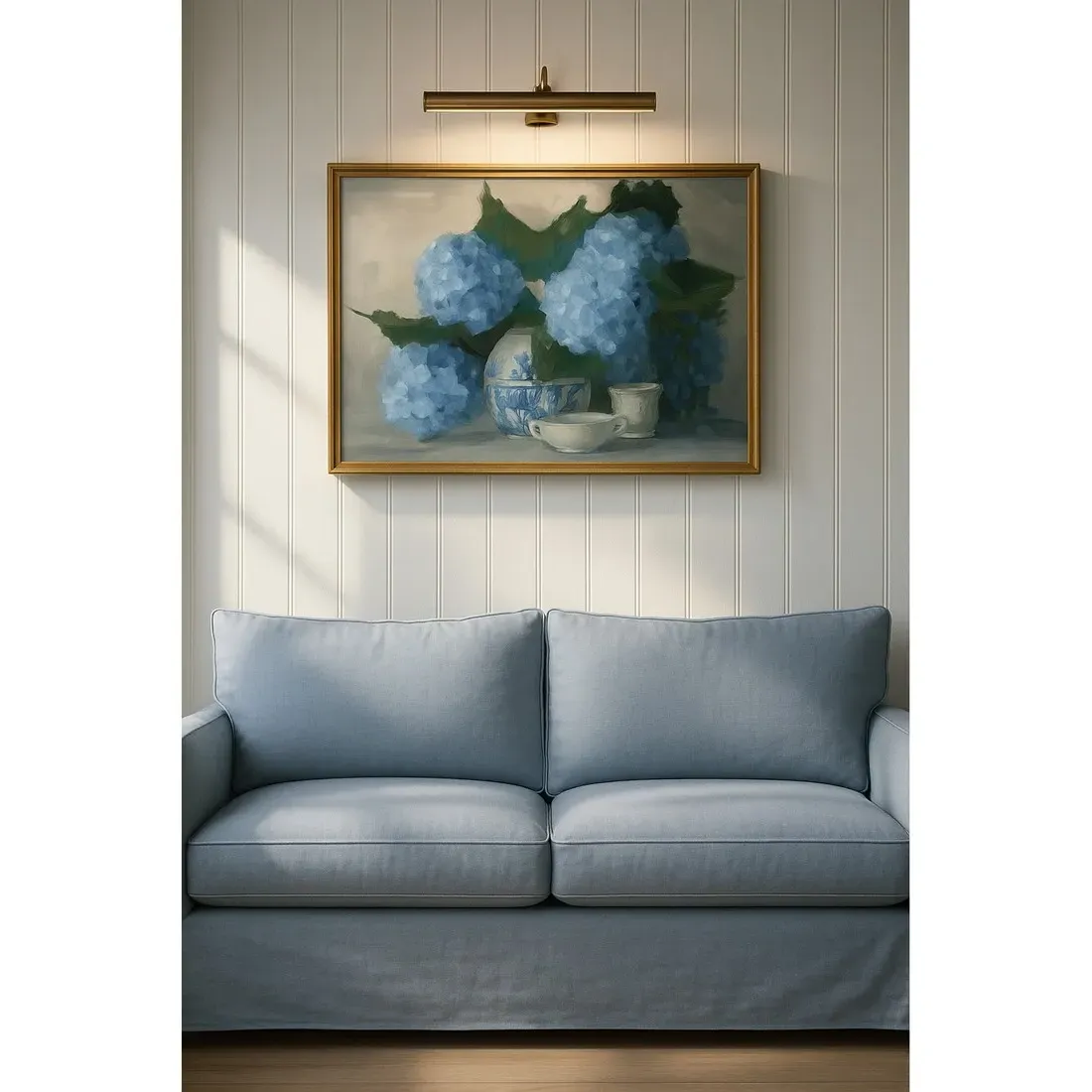 Maraha Hydrangea Frame Painting - Blue, Gold