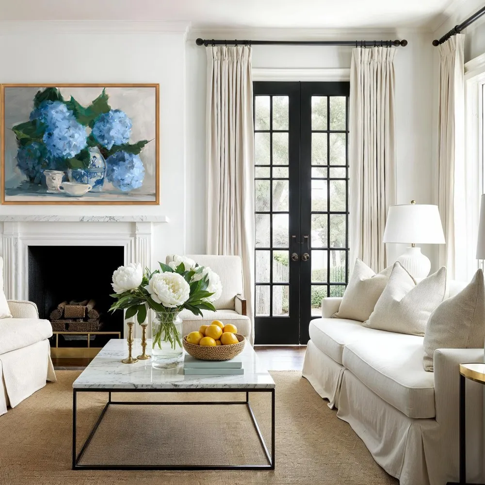 Maraha Hydrangea Frame Painting - Blue, Gold