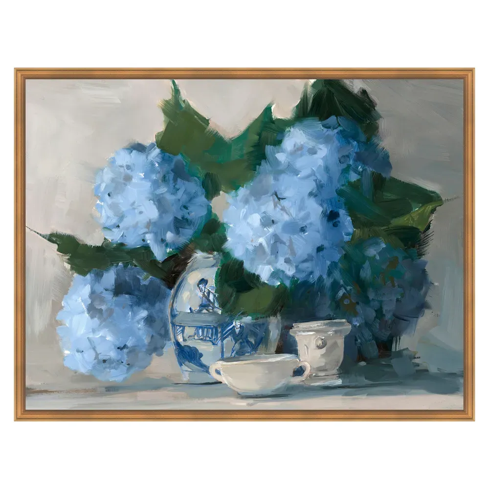 Maraha Hydrangea Frame Painting - Blue, Gold