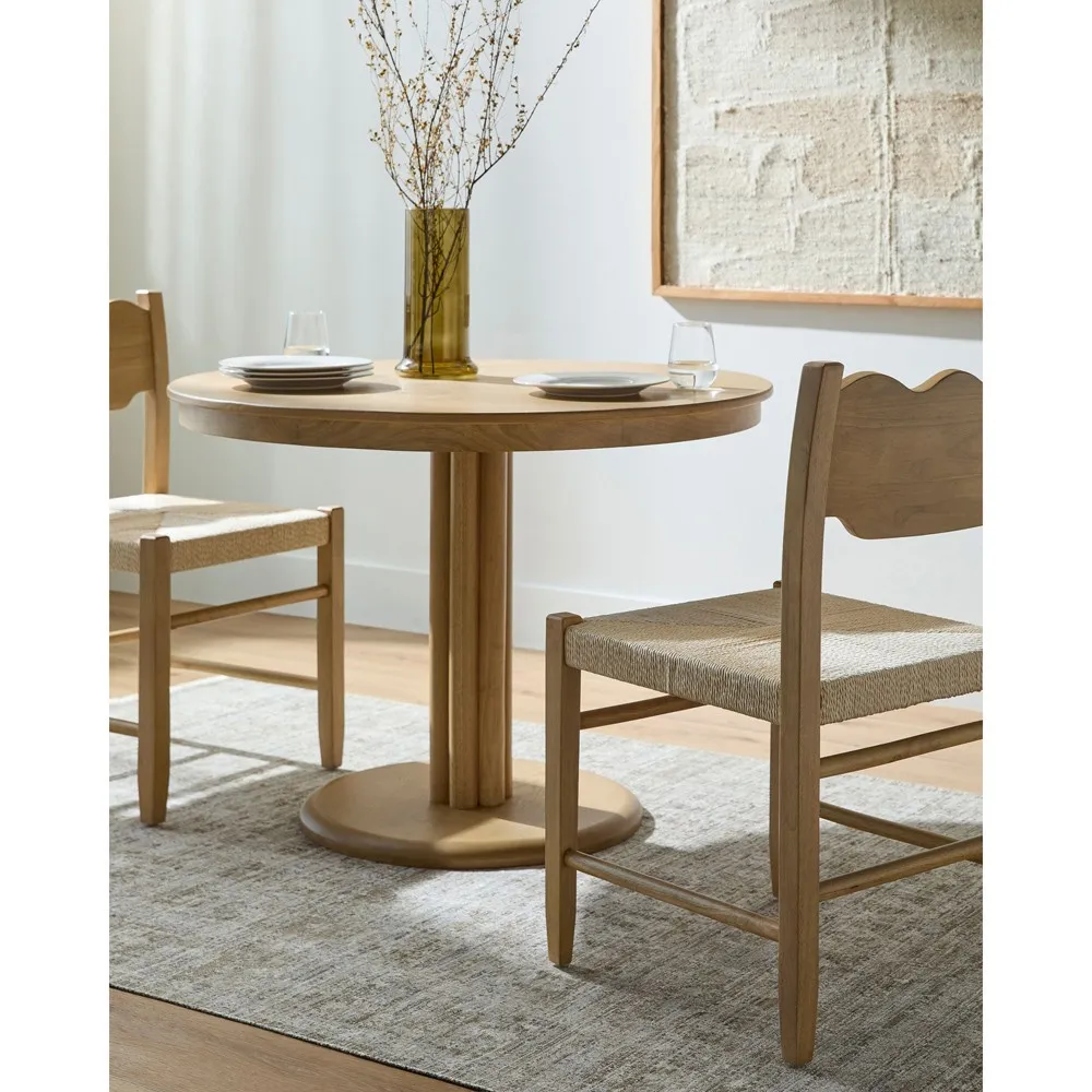 Marben Round Pedestal Dining Table - Tan, Wood