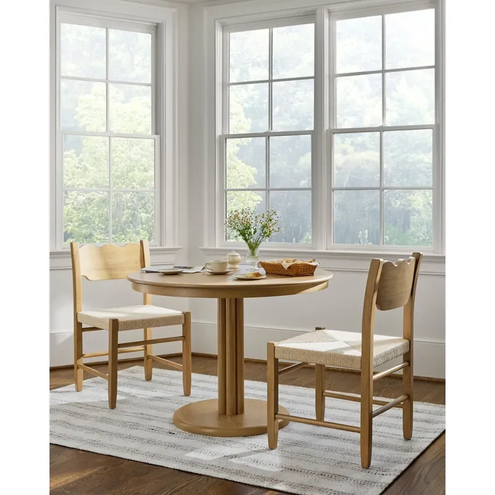 Marben Round Pedestal Dining Table - Tan, Wood