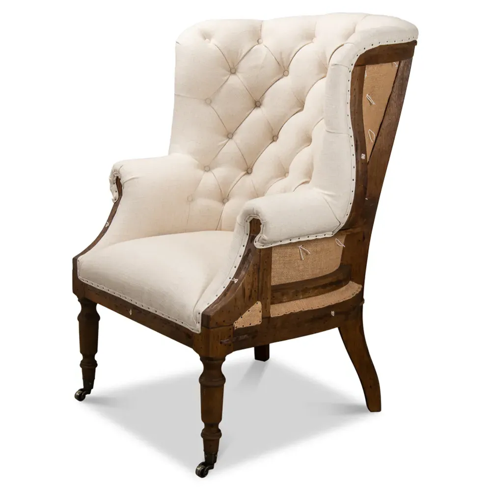 Marcel Tufted Arm Chair - White, Linen