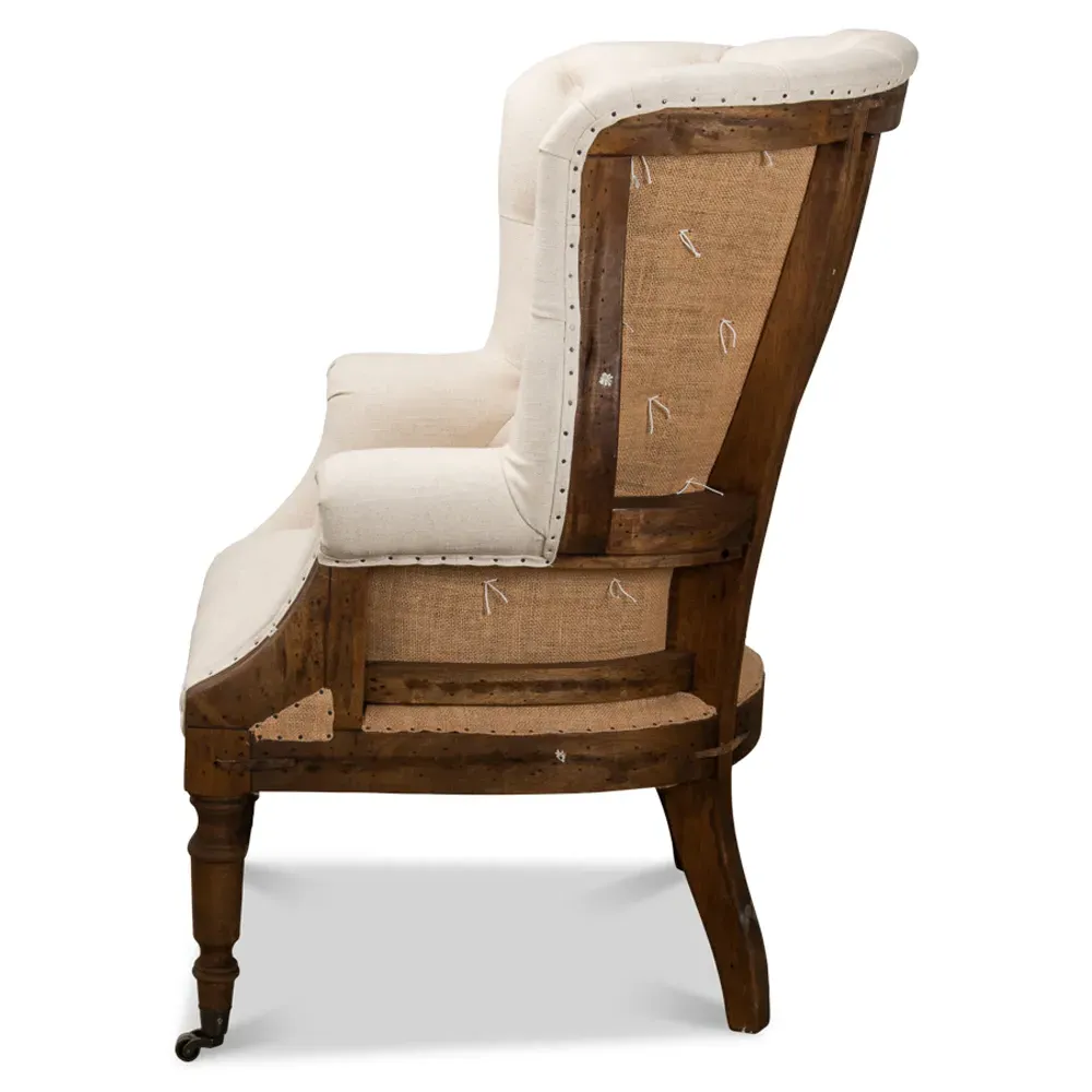 Marcel Tufted Arm Chair - White, Linen