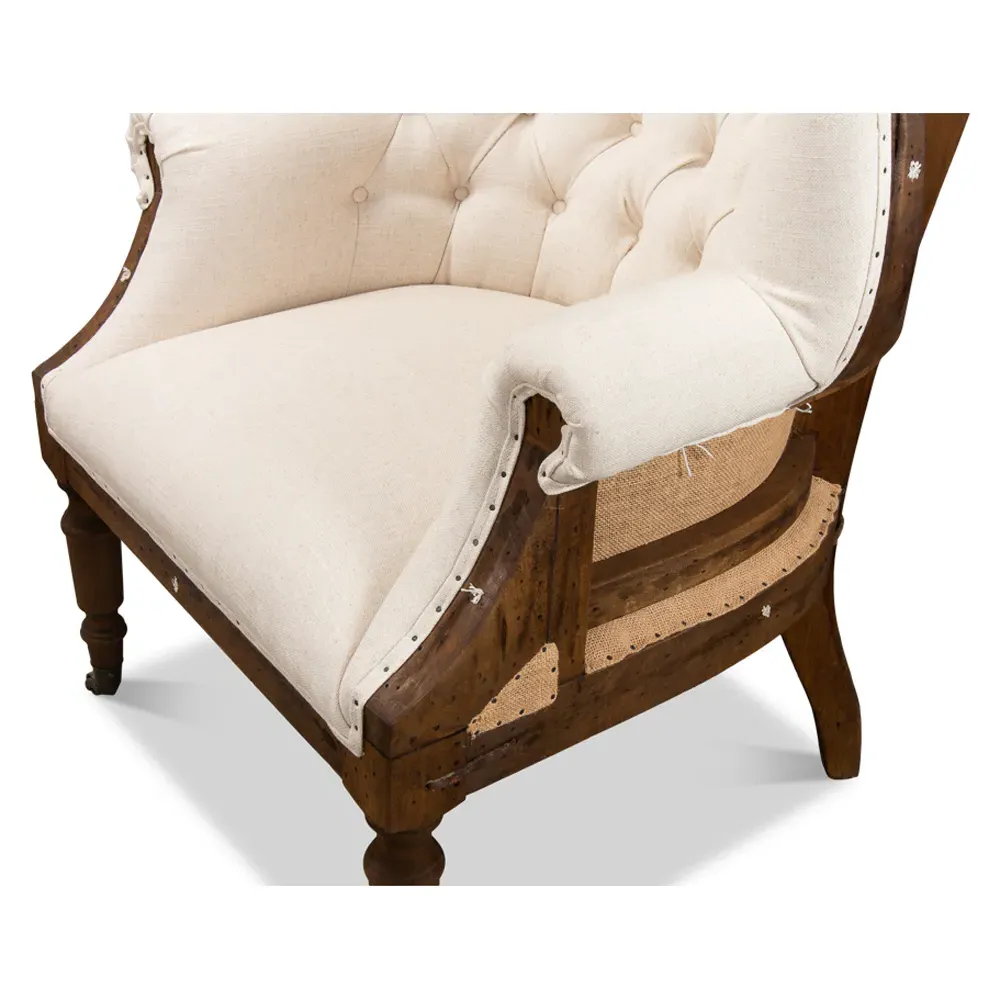 Marcel Tufted Arm Chair - White, Linen