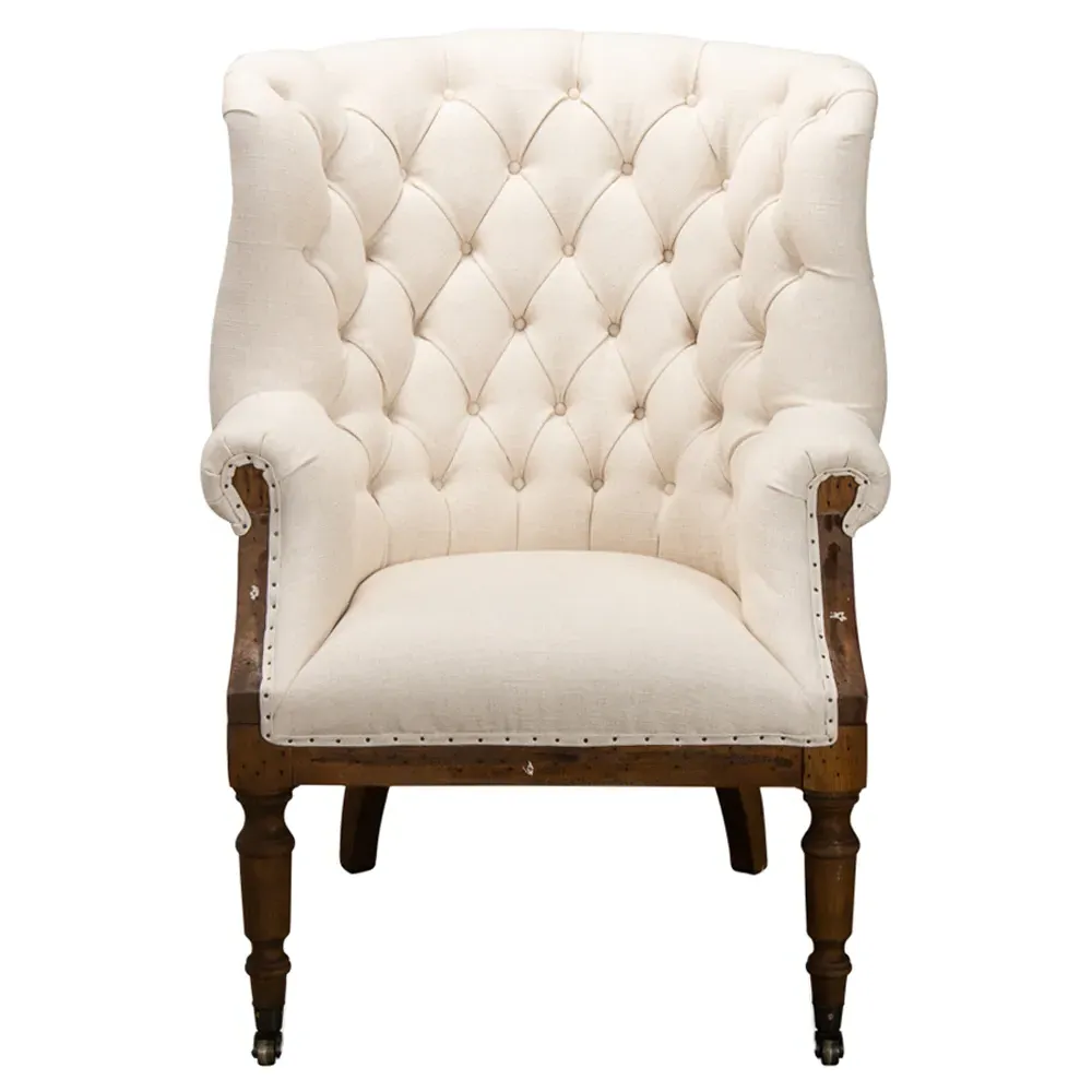 Marcel Tufted Arm Chair - White, Linen image